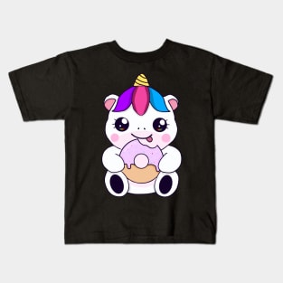 Kawaii Unicorn eating Donut Kids T-Shirt